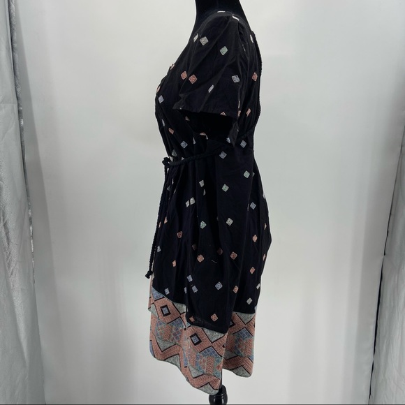 Free People Peasant Dress Embroidered Tie Waist Backless Off Shoulder Large - Picture 4 of 10